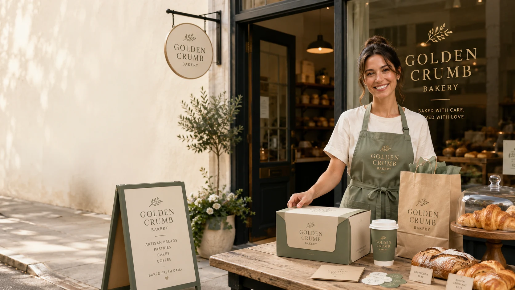 Coordinated printed materials for a small bakery opening