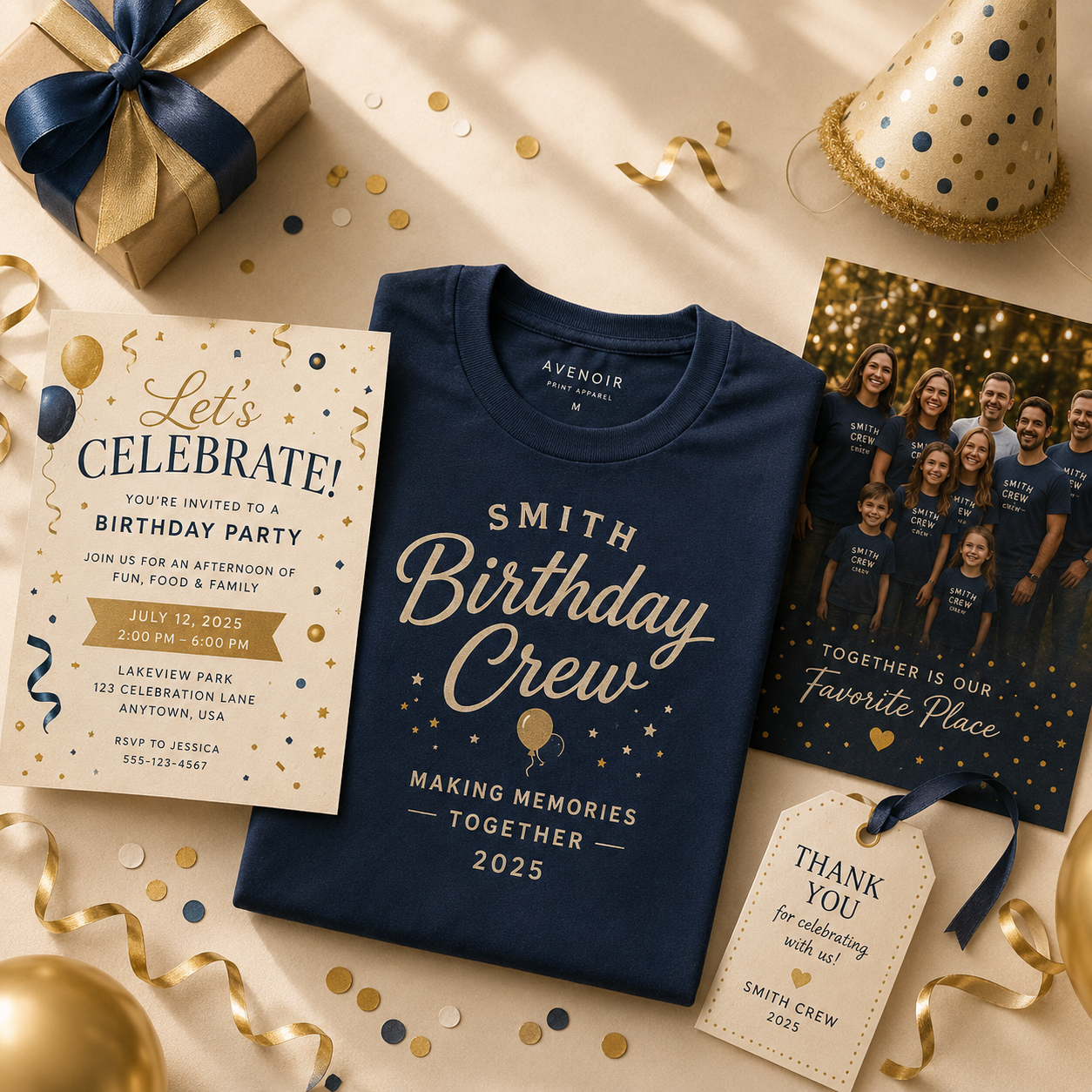 Coordinated custom birthday crew apparel